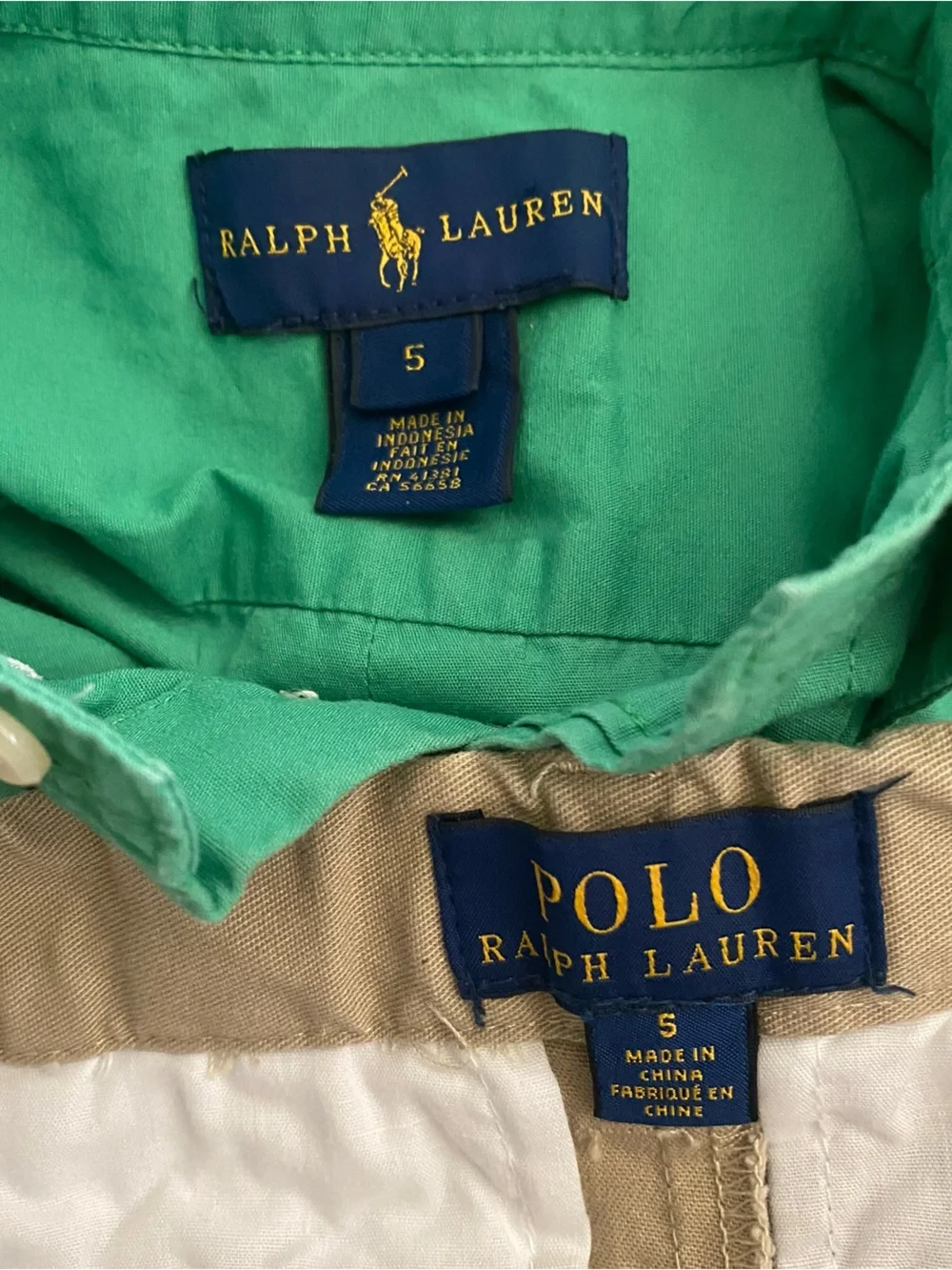 Ralph Lauren Bright Green Short-Sleeve Shirt and Khaki Twill Pants Set